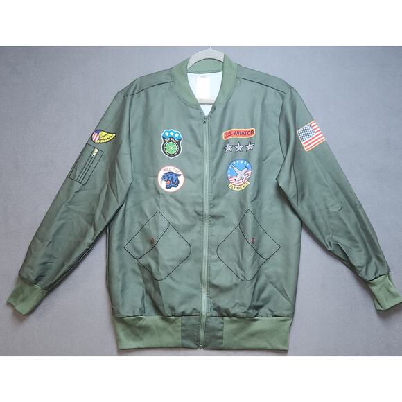 Aviator Pilot Costume Jacket Adult Size Small Full Zip No Pockets Relaxed Fit - Picture 1 of 5